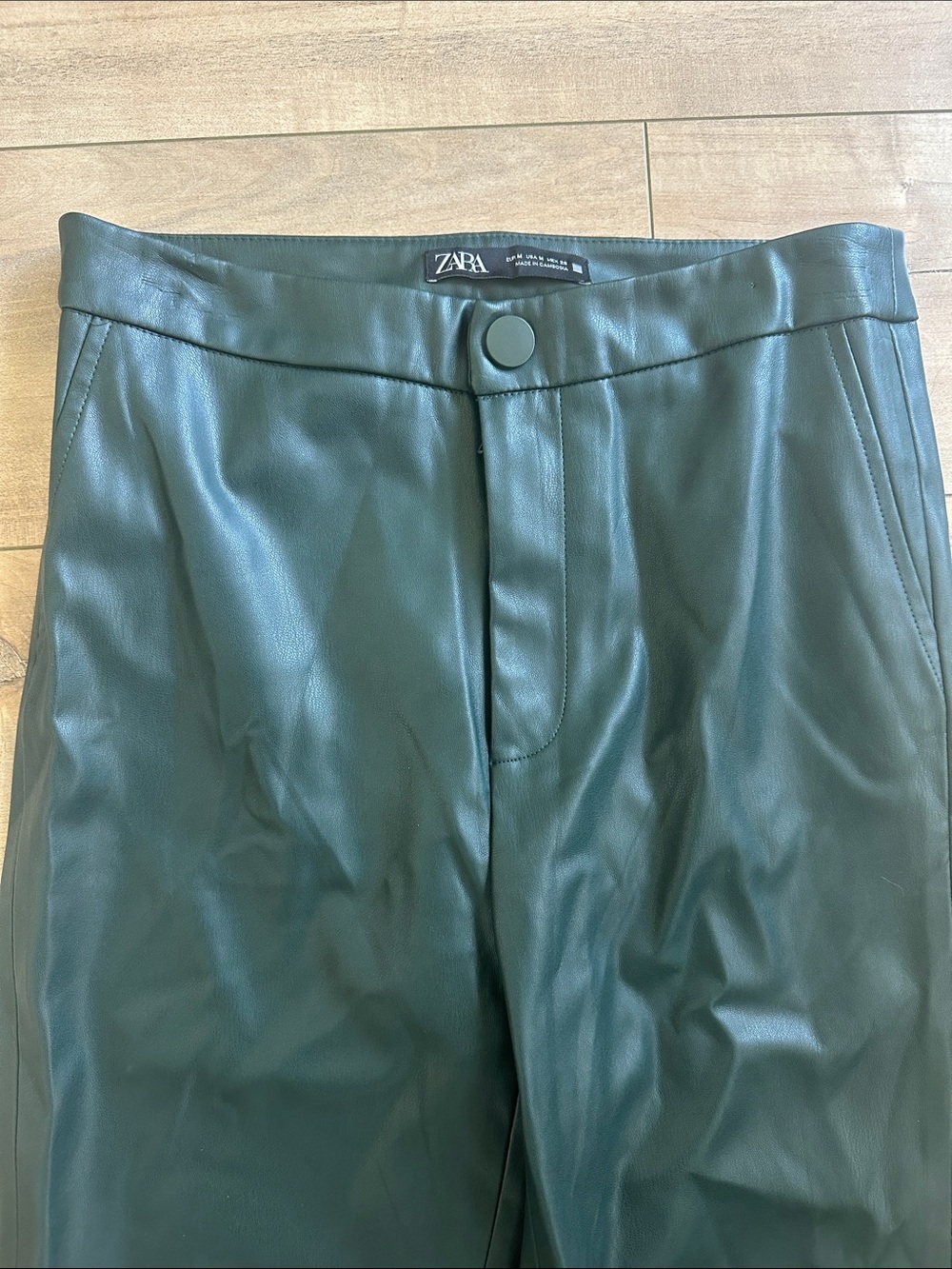 Zara Blogger Favorite Green Faux Leather Leggings Pants Ankle Zip Sz M - Picture 6 of 12